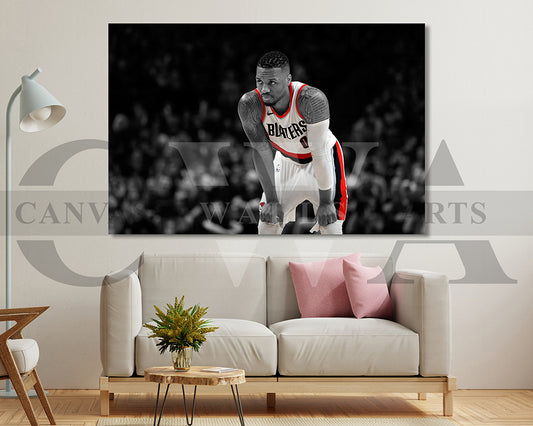 Damian Lillard Black & White Canvas Art Basketball Canvas Wall Art