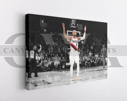 Damian Lillard Black & White Canvas Art Basketball Canvas Wall Art