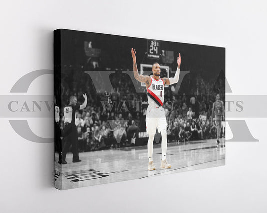 Damian Lillard Black & White Canvas Art Basketball Canvas Wall Art