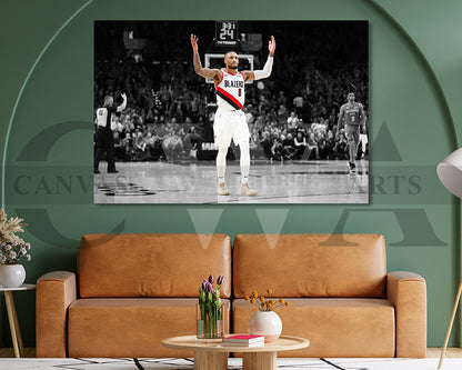 Damian Lillard Black & White Canvas Art Basketball Canvas Wall Art