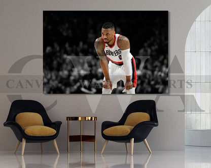 Damian Lillard Black & White Canvas Art Basketball Canvas Wall Art
