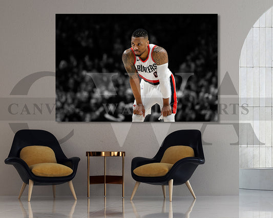 Damian Lillard Black & White Canvas Art Basketball Canvas Wall Art