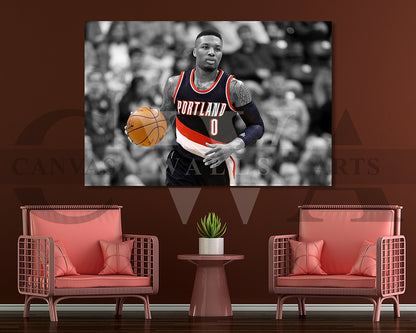 Damian Lillard Black & White Canvas Art Basketball Canvas Wall Art