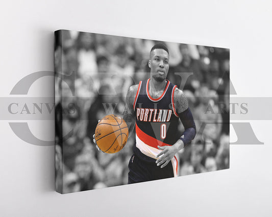 Damian Lillard Black & White Canvas Art Basketball Canvas Wall Art