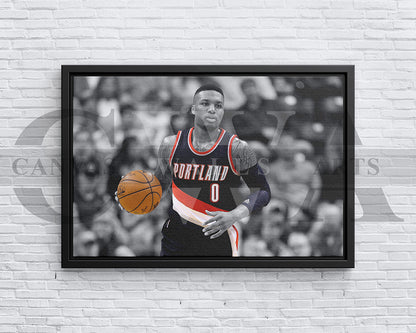 Damian Lillard Black & White Canvas Art Basketball Canvas Wall Art