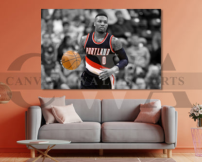 Damian Lillard Black & White Canvas Art Basketball Canvas Wall Art