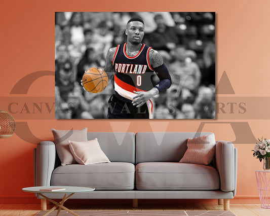 Damian Lillard Black & White Canvas Art Basketball Canvas Wall Art