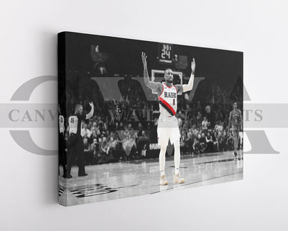 Damian Lillard Black & White Canvas Art Basketball Canvas Wall Art