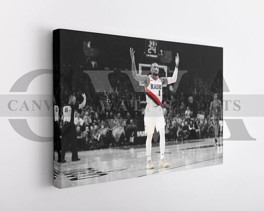 Damian Lillard Black & White Canvas Art Basketball Canvas Wall Art