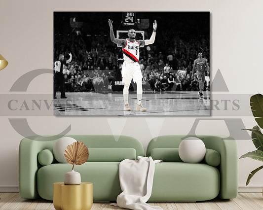 Damian Lillard Black & White Canvas Art Basketball Canvas Wall Art