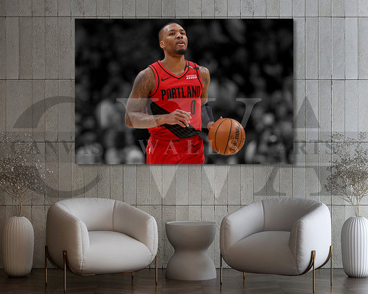 Damian Lillard Black & White Canvas Art Basketball Canvas Wall Art