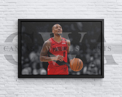Damian Lillard Black & White Canvas Art Basketball Canvas Wall Art
