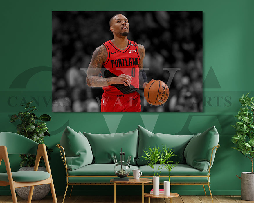 Damian Lillard Black & White Canvas Art Basketball Canvas Wall Art