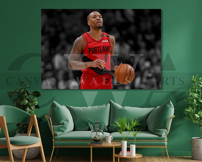 Damian Lillard Black & White Canvas Art Basketball Canvas Wall Art