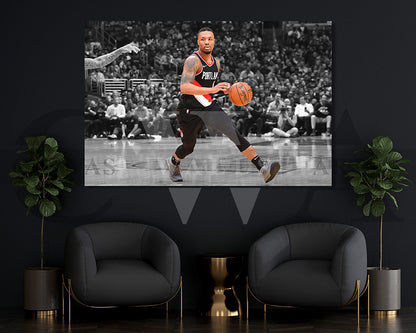 Damian Lillard Black & White Canvas Art Basketball Canvas Wall Art