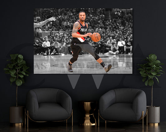 Damian Lillard Black & White Canvas Art Basketball Canvas Wall Art