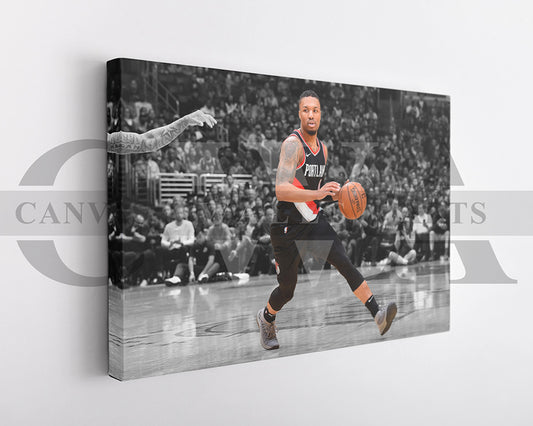 Damian Lillard Black & White Canvas Art Basketball Canvas Wall Art