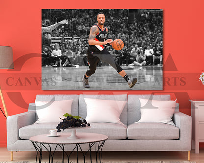 Damian Lillard Black & White Canvas Art Basketball Canvas Wall Art