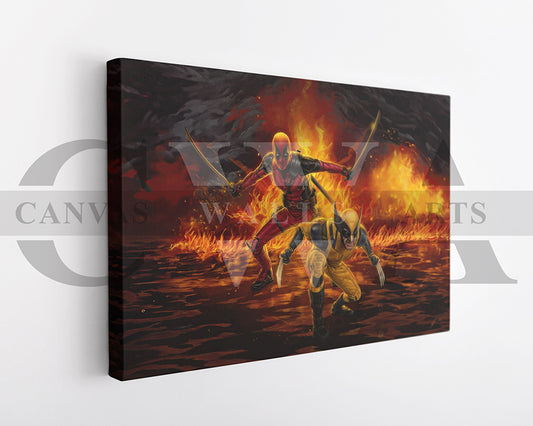 Deadpool & Wolverine In Action Canvas Wall Art
