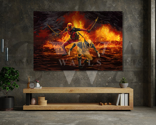 Deadpool & Wolverine In Action Canvas Wall Art