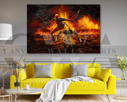 Deadpool & Wolverine In Action Canvas Wall Art