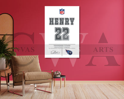 Derrick Henry Canvas Wall Art - NFL Jersey Poster | Sports Canvas Wall Art