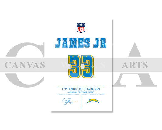 Derwin James Canvas Wall Art - NFL Jersey Poster | American Football Sports Canvas Wall Art