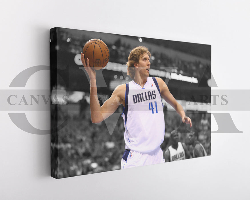 Dirk Nowitzki Black & White Canvas Art Basketball Canvas Wall Art