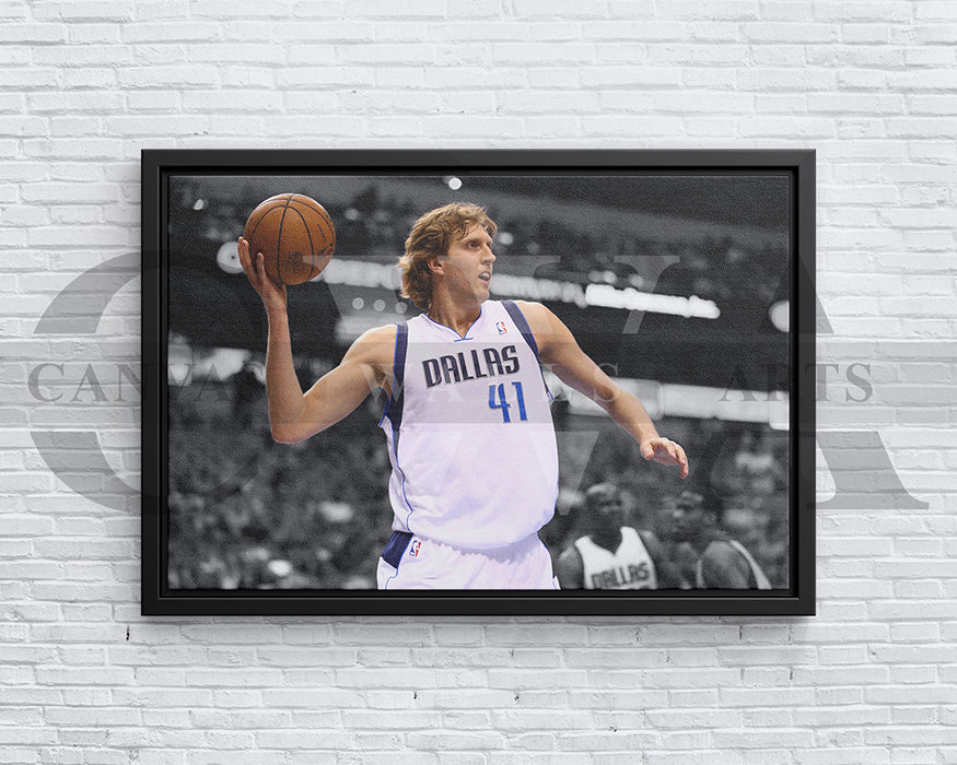 Dirk Nowitzki Black & White Canvas Art Basketball Canvas Wall Art
