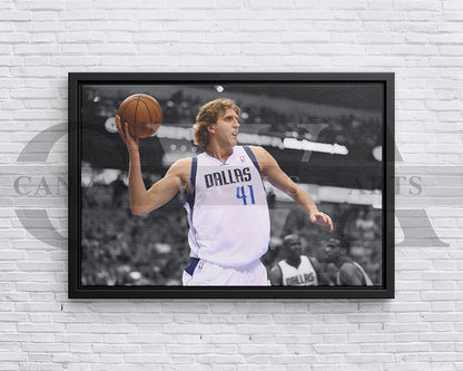 Dirk Nowitzki Black & White Canvas Art Basketball Canvas Wall Art