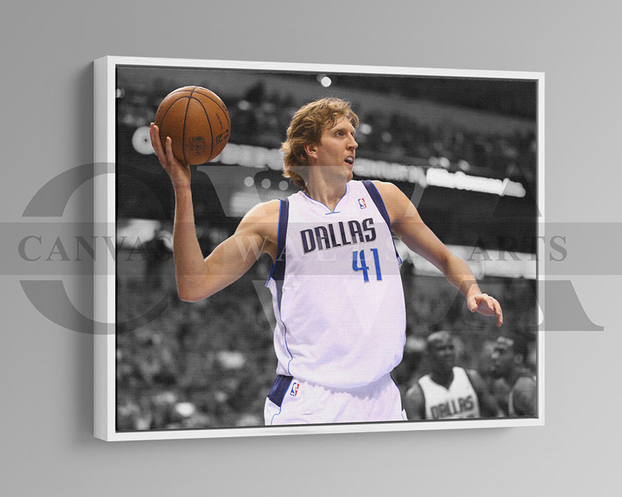 Dirk Nowitzki Black & White Canvas Art Basketball Canvas Wall Art