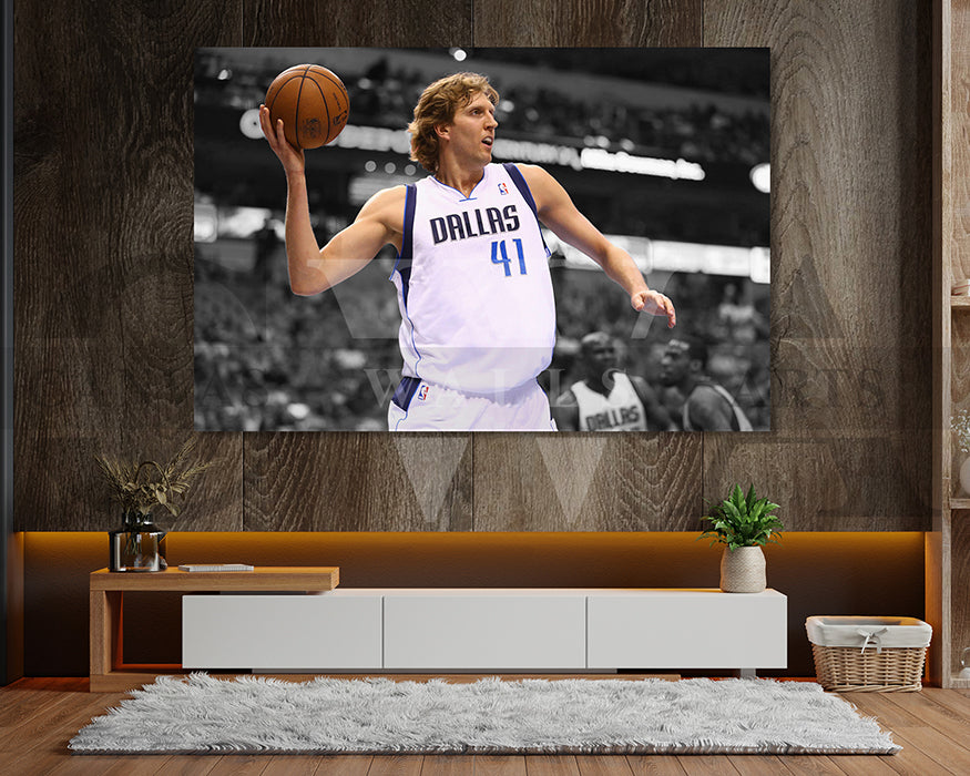 Dirk Nowitzki Black & White Canvas Art Basketball Canvas Wall Art