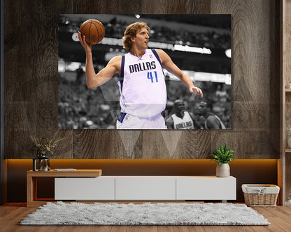 Dirk Nowitzki Black & White Canvas Art Basketball Canvas Wall Art