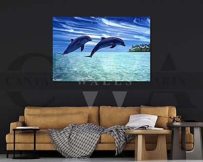 Dolphin Painting Canvas Wall Art Animal Poster Print