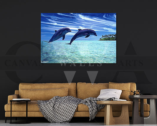 Dolphin Painting Canvas Wall Art Animal Poster Print