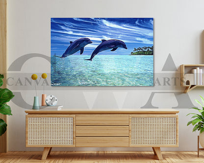 Dolphin Painting Canvas Wall Art Animal Poster Print