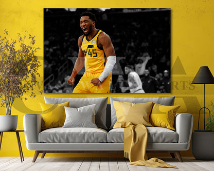 Donovan Mitchell Black & White Canvas Art Basketball Canvas Wall Art