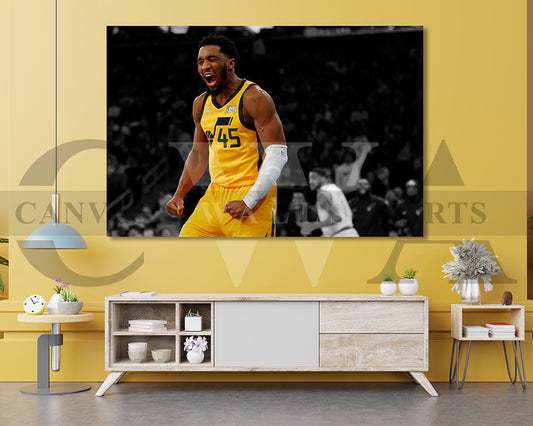 Donovan Mitchell Black & White Canvas Art Basketball Canvas Wall Art