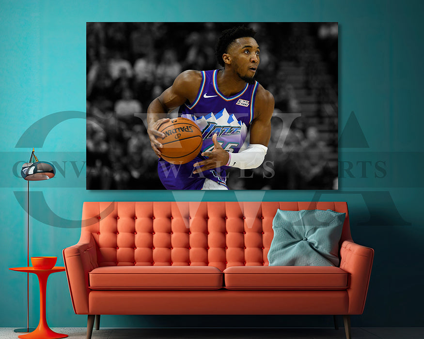 Donovan Mitchell Black & White Canvas Art Basketball Canvas Wall Art
