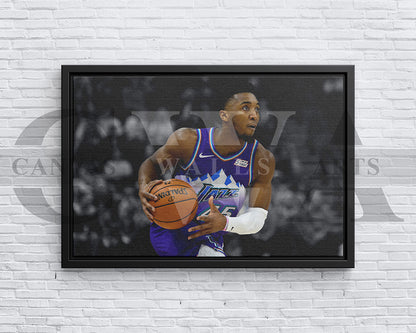Donovan Mitchell Black & White Canvas Art Basketball Canvas Wall Art