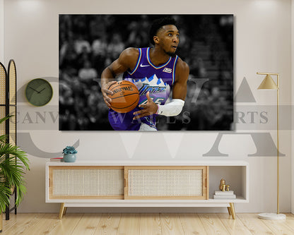 Donovan Mitchell Black & White Canvas Art Basketball Canvas Wall Art