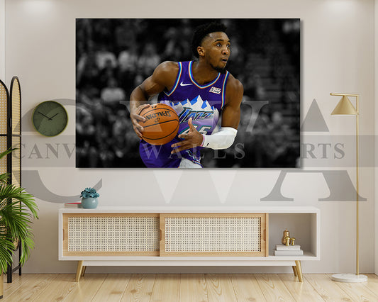 Donovan Mitchell Black & White Canvas Art Basketball Canvas Wall Art