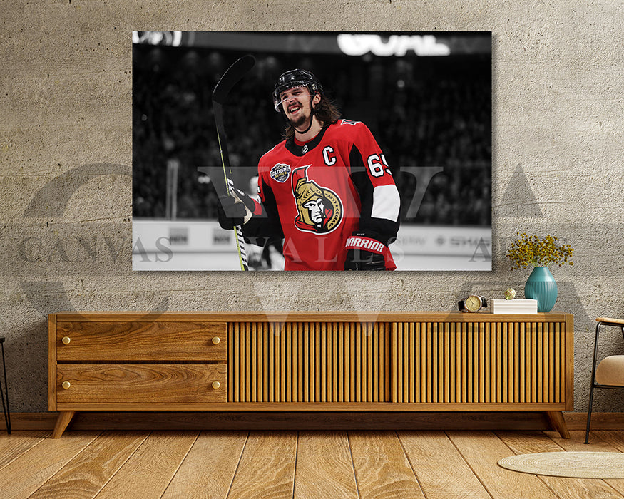 Erik Karlsson Black & White Canvas Art Ice hockey Canvas Wall Art