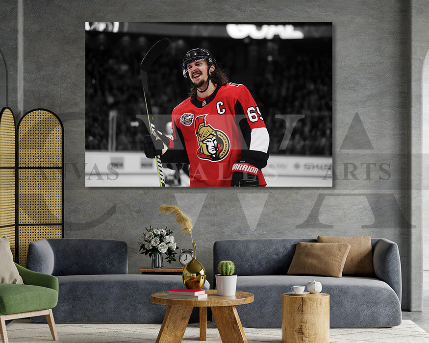 Erik Karlsson Black & White Canvas Art Ice hockey Canvas Wall Art