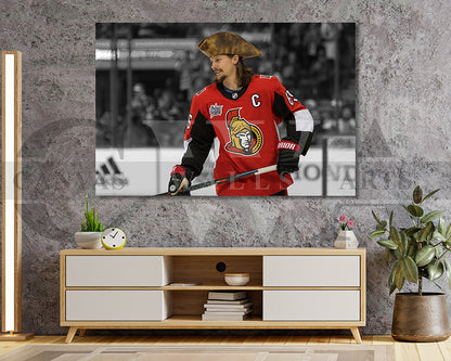 Erik Karlsson Black & White Canvas Art Ice hockey Canvas Wall Art