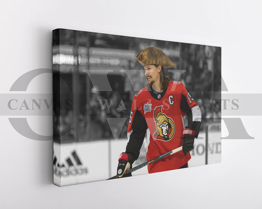 Erik Karlsson Black & White Canvas Art Ice hockey Canvas Wall Art
