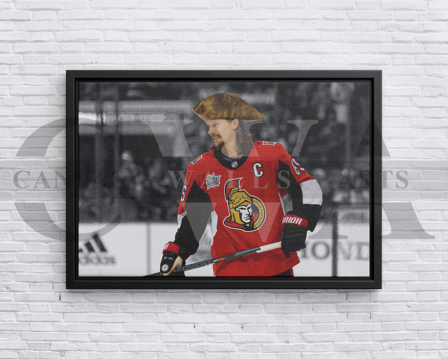 Erik Karlsson Black & White Canvas Art Ice hockey Canvas Wall Art