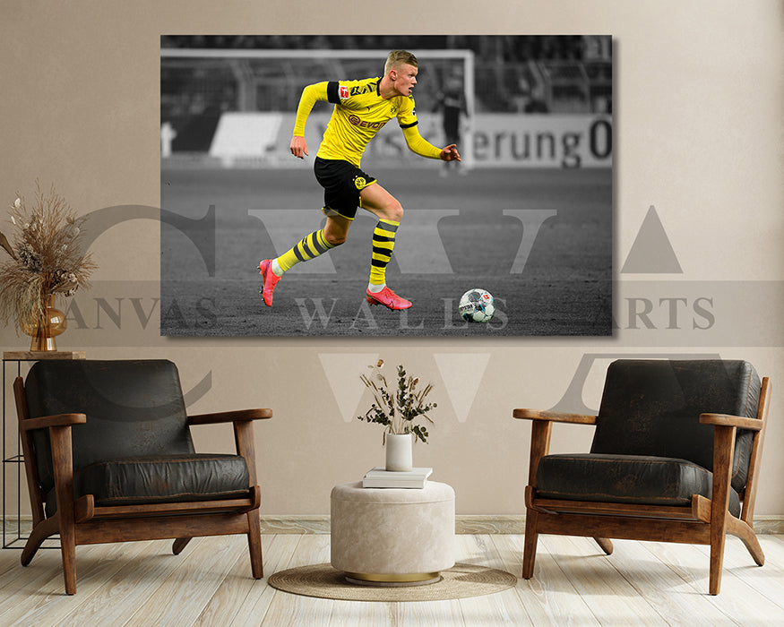 Erling Haaland Black & White Canvas Art Soccer Canvas Wall Art