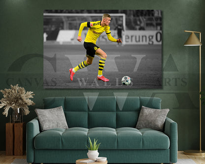Erling Haaland Black & White Canvas Art Soccer Canvas Wall Art