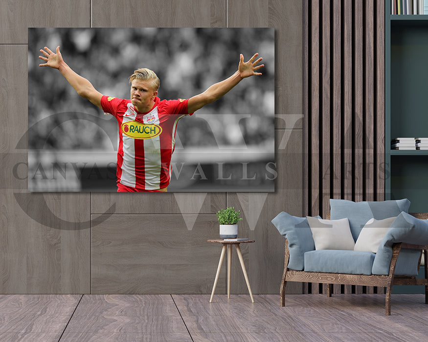 Erling Haaland Black & White Canvas Art Soccer Canvas Wall Art